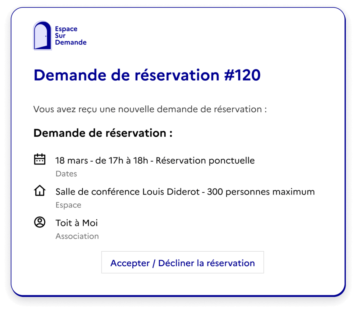 Prévisualisation d’une demande de réservation