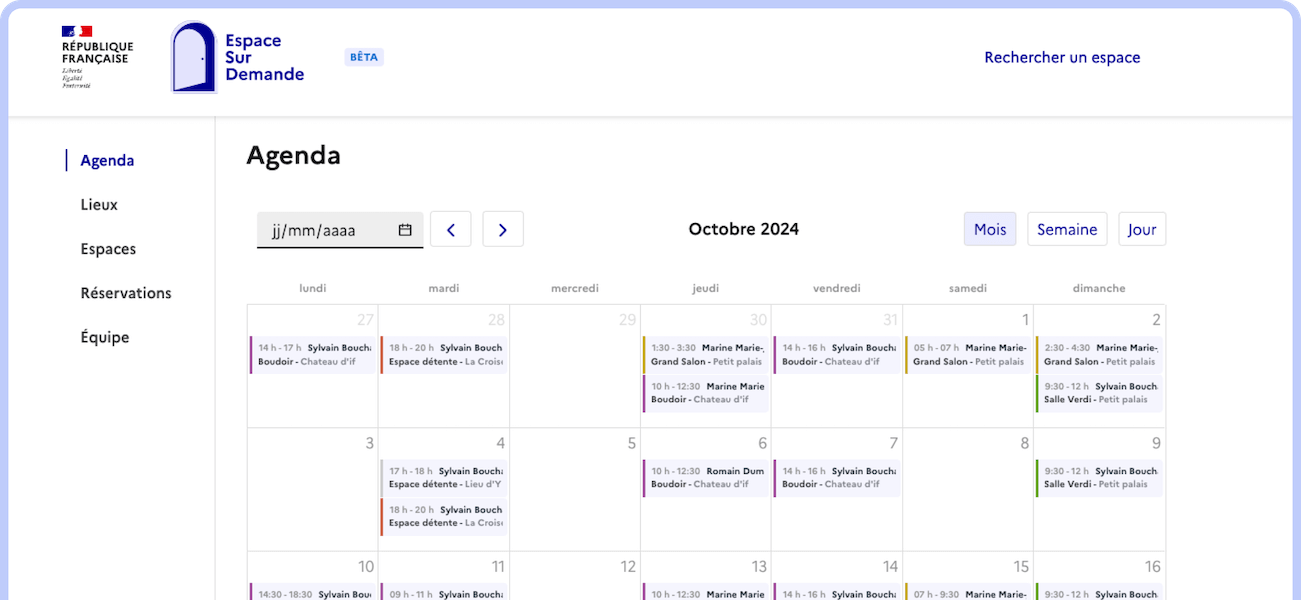 Capture d’écran d’un calendrier dans l’application